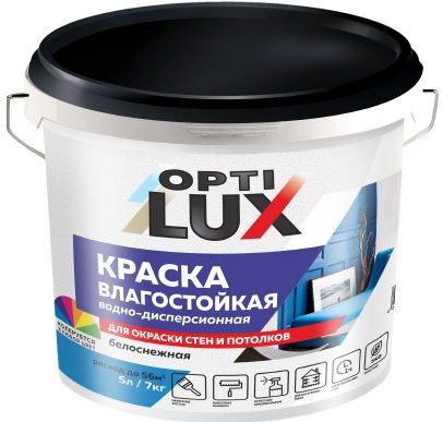 Краска водно-дисперсионная Оптилюкс, влагостойкая, белоснежная, 7 кг купить в СОМ