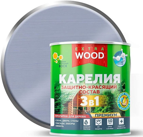Состав защитно-красящий 3 в1 Карелия Wood Extra, утренний туман, 0.75 л купить в СОМ