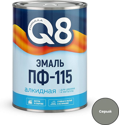 Эмаль ПФ-115 Formula Q8, серая, 0.8 кг купить в СОМ