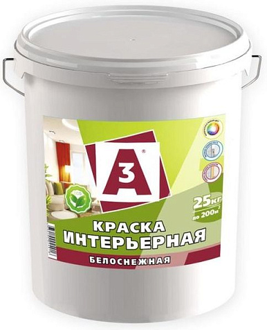 Краска акриловая А3, интерьерная, белоснежная, 25 кг купить в СОМ