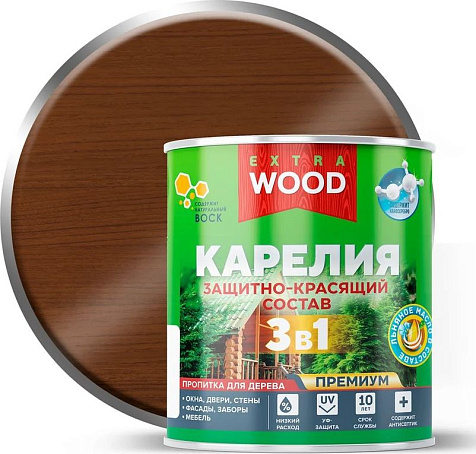 Состав защитно-красящий 3 в1 Карелия Wood Extra, тик, 0,75 л купить в СОМ