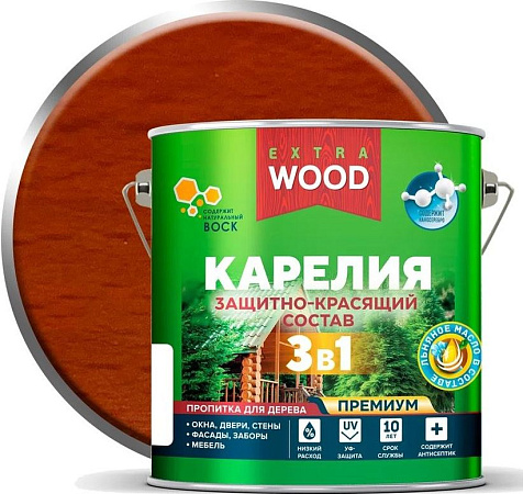 Состав защитно-красящий 3 в1 Карелия Wood Extra, груша, 2.7 л купить в СОМ