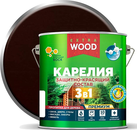 Состав защитно-красящий 3 в1 Карелия Wood Extra, орех, 2.7 л купить в СОМ