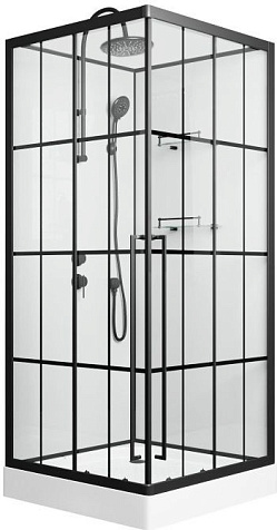 Кабина душевая Loranto CS-3008TM/W-90L, 88 х88 х204 см, черный профиль, левая купить в СОМ