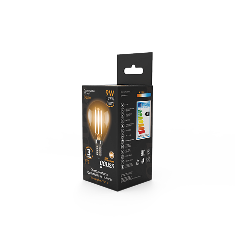 Лампа светодиодная Gauss Filament, Шар 9Вт, 680Lm, 2700К, Е14 купить в СОМ