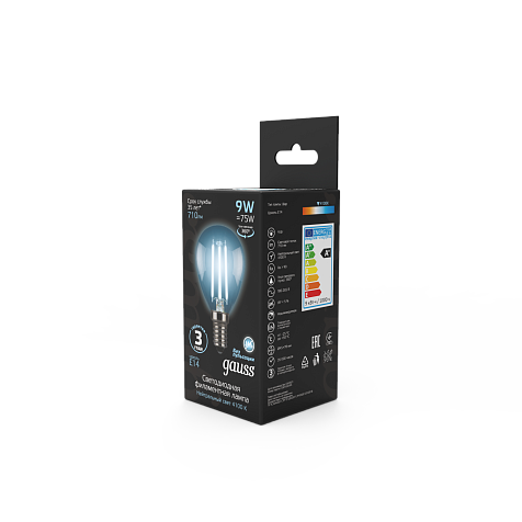 Лампа светодиодная Gauss Filament, Шар 9Вт, 710Lm, 4100К, Е14 купить в СОМ
