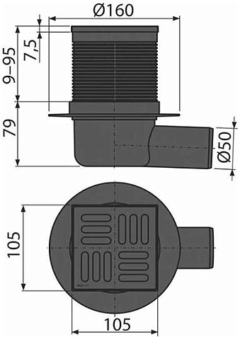 Трап сливной Alcaplast АРV31Black, 105 х105/50 мм. черный матовый купить в СОМ