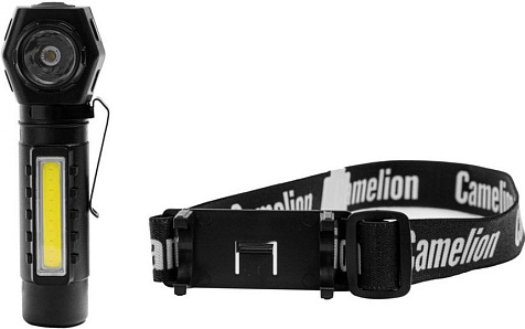 Фонарь налобный аккумуляторный Camelion LED53408 акк.3.7V XPE1W+COB3W 3реж, магн/клипса, Type-C, черный купить в СОМ