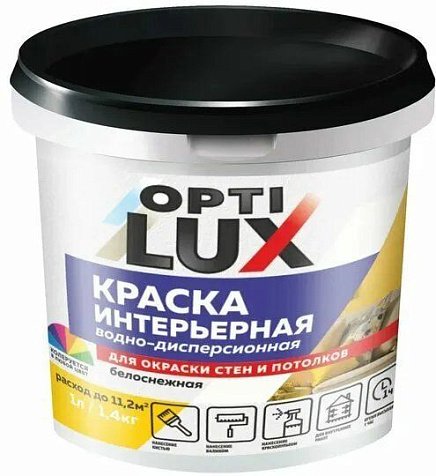 Краска водно-дисперсионная Оптилюкс, интерьерная, белоснежная, 3 кг купить в СОМ
