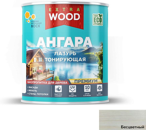 Лазурь акриловая Ангара Wood Extra, тонирующая, бесцветный, 0,75л купить в СОМ