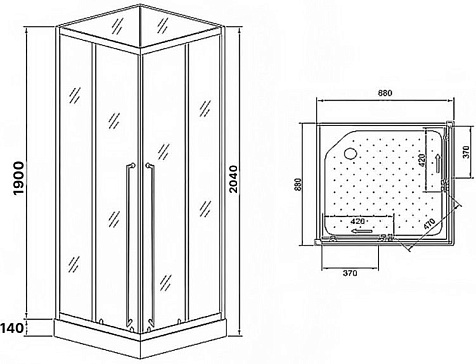 Кабина душевая Loranto CS-3008TM/W-90L, 88 х88 х204 см, черный профиль, левая купить в СОМ