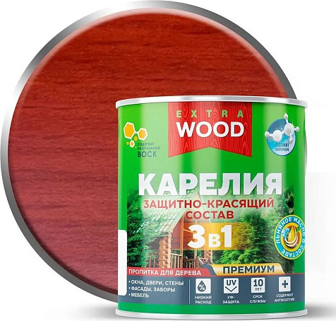 Состав защитно-красящий 3 в1 Карелия Wood Extra, каштан, 0.75 л купить в СОМ