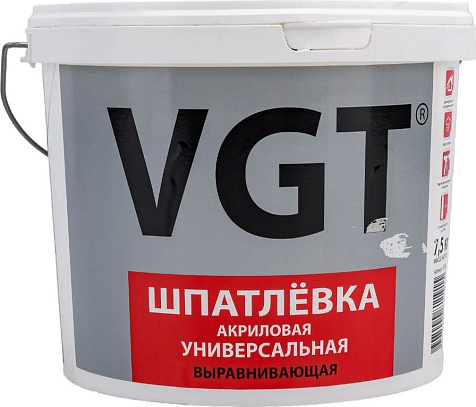 Шпатлевка акриловая VGT, универсальная, влагостойкая, 7.5 кг купить в СОМ