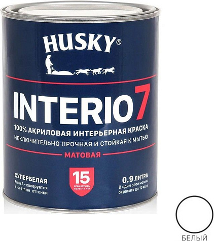 Краска акриловая Husky Interio 7, интерьерная, база А, 0.9 л купить в СОМ