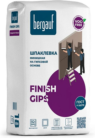 Шпаклевка гипсовая Bergauf Finish Gips, белая, 18 кг купить в СОМ