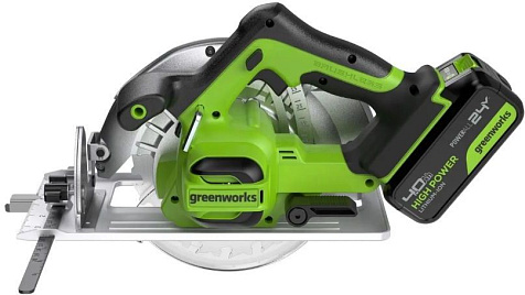 Пила циркулярная Greenworks GD24CSCUB, 24В, Li-ion, АКБ 1х4.0А/ч, 185х20мм, бесщеточная купить в СОМ