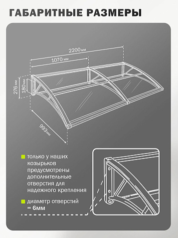 Козырек (навес) защитный усиленный профиль двойной серый, ПК сотовый темный 6 мм, 993х2200х276 мм купить в СОМ