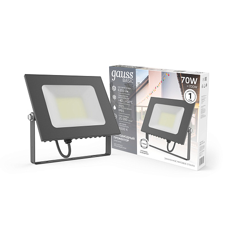 Прожектор Gauss Basic 70W 6300Lm 6500K Ip65 графитовый купить в СОМ