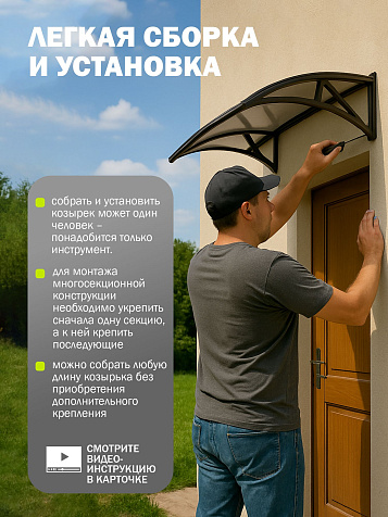 Козырек (навес) защитный усиленный профиль двойной серый, ПК сотовый темный 6 мм, 993х2200х276 мм купить в СОМ