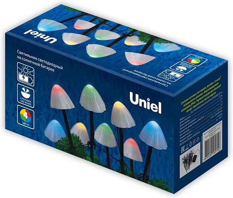 Светильник на солн.батарее Uniel Разноцветные грибы 12LED 200x3300x50 IP44 пласт зел/бел уп.12шт купить в СОМ
