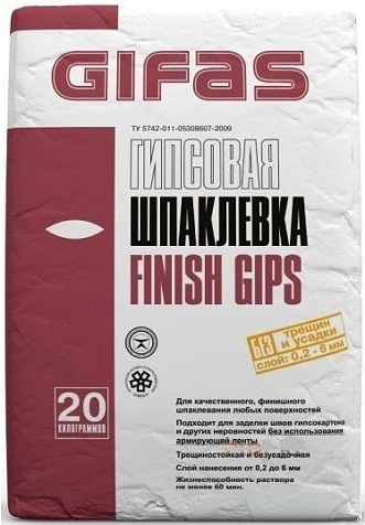 Шпатлевка гипсовая GIFAS Finish Gips, 20 кг купить в СОМ