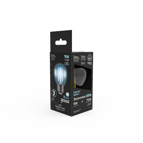 Лампа светодиодная Gauss Filament, Шар 9Вт, 710Lm, 4100К, Е27 купить в СОМ