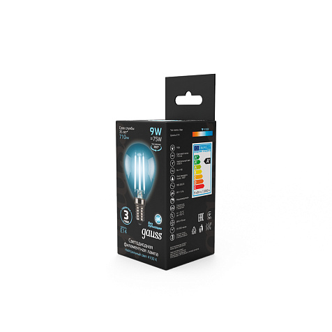 Лампа светодиодная Gauss Filament, Шар 9Вт, 710Lm, 4100К, Е14 купить в СОМ