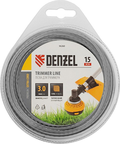 Леска для триммера Denzel Extra cord, 3.0 мм, 15 м, зубчатый квадрат купить в СОМ