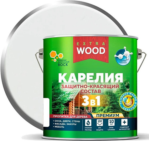 Состав защитно-красящий 3 в1 Карелия Wood Extra, белый, 2.7 л купить в СОМ